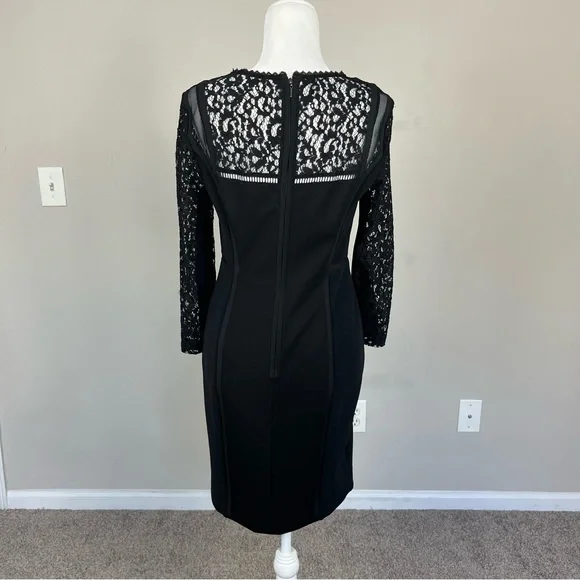 REBECCA TAYLOR BLACK DRESS WITH LACE SLEEVES SIZE 8 - Picture 7 of 12